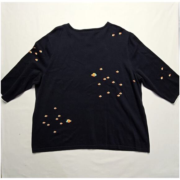 C.J. Banks Womens 1X Cardigan Tropical Fish Embroidery Black Button Front Top - Picture 6 of 11